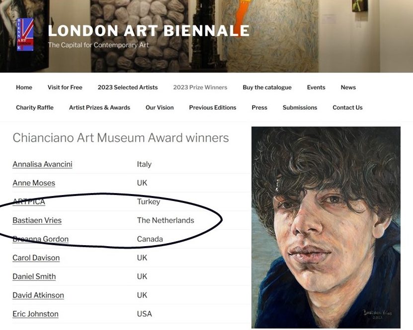 The oil painting portrait of Adam that I made in 2022 has been selected by the jury of the London Art Biennale and won the Chianciano Art Museum Award.