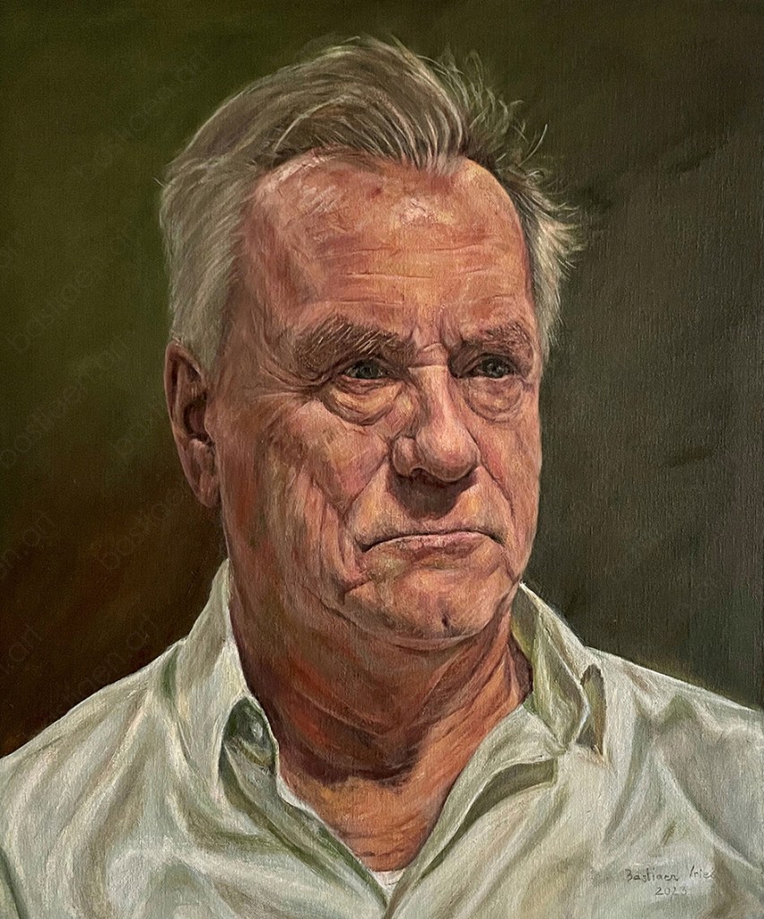 2024, Man in shirt, oil on panel, 50x60cm, painted by Bastiaen Vries. www.bastiaen.art