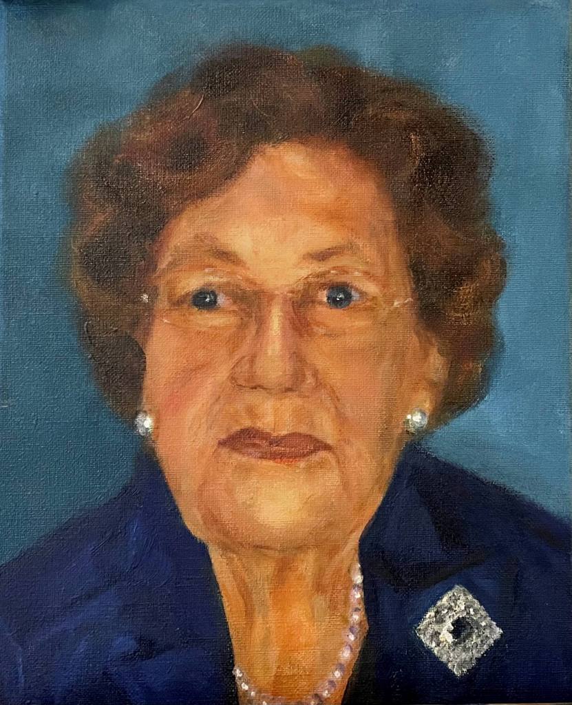 Olieverf portret van een vrouw, geschilderd tijdens mijn lessen door een leerling. Bastiaen.art