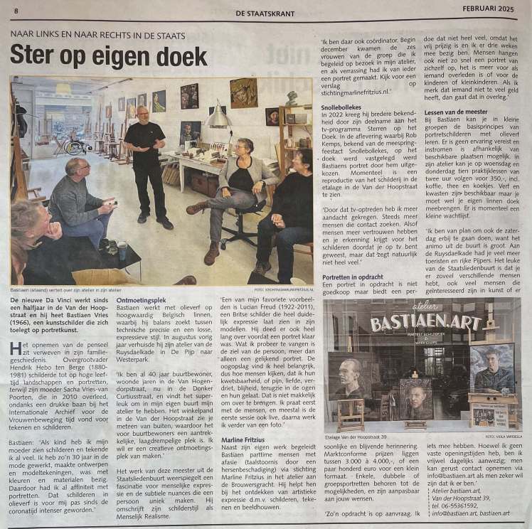2025 Staatskrant article with atelier Bastiaen Vries, visit website for more information www.bastiaen.art
