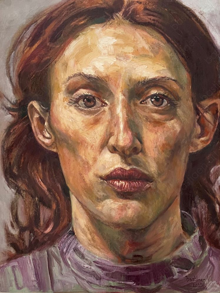 2024 with red hair, oil on panel, 30x40cm portrait painted by Bastiaen Vries, www.bastiaen.art