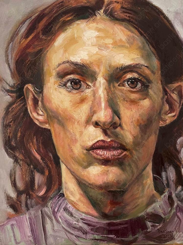 2024 with red hair, oil on panel, 30x40cm portrait painted by Bastiaen Vries
