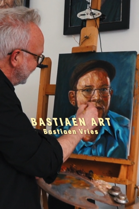 Videoportret van kunstenaar in atelier, met uitleg over lessen en portretkunst, gefilmd door Sabine June Haitsma.